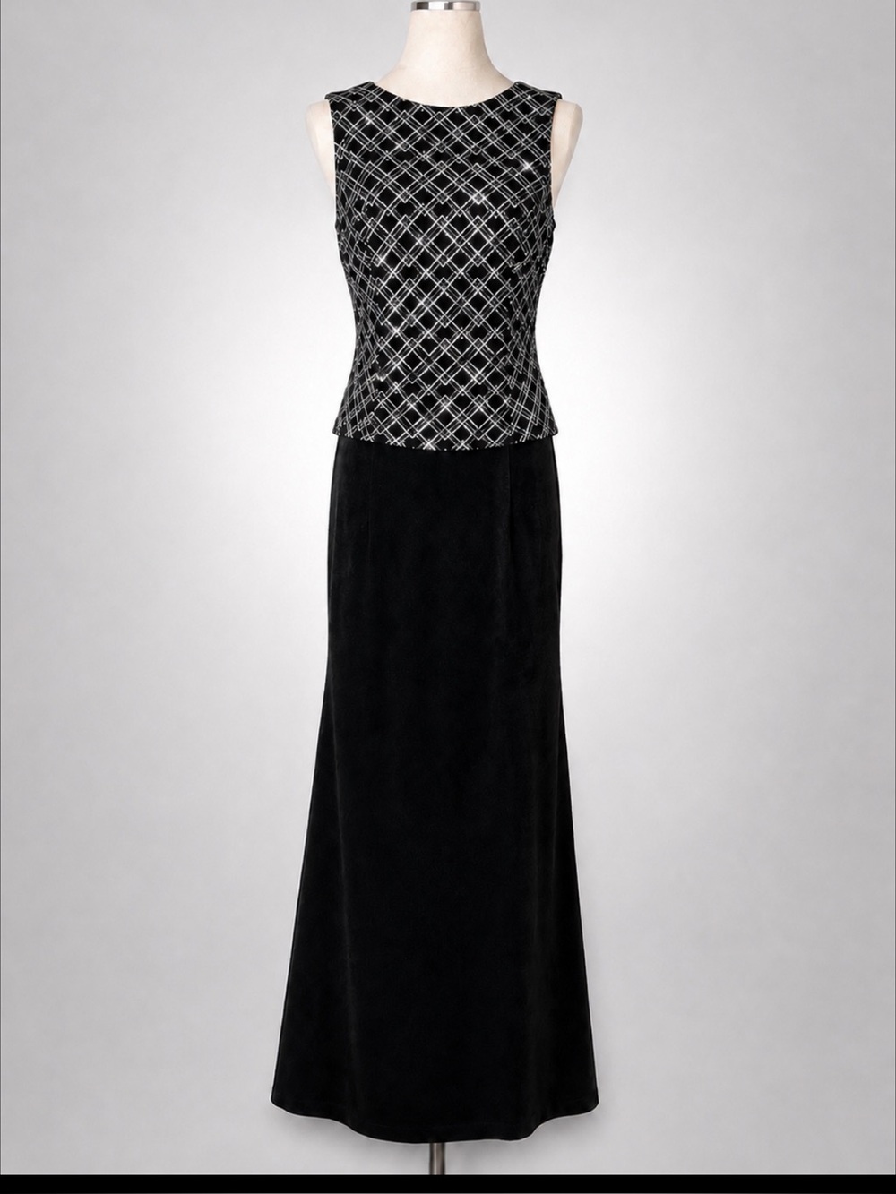 Vintage Y2K Scott McClintock Millennium 2000 Black Silver Maxi Gown 6